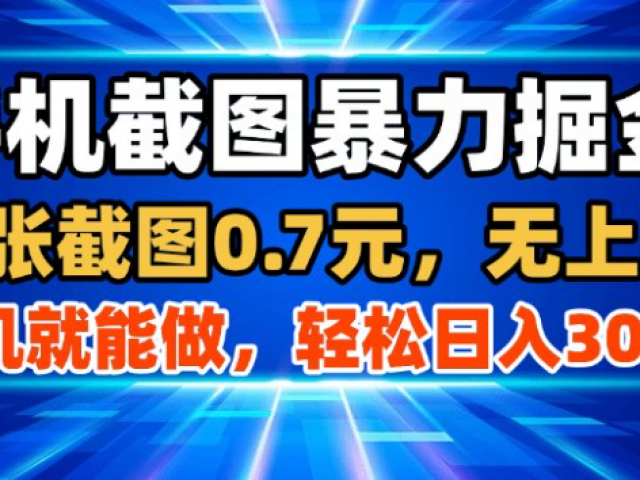 手机截图掘金，简单到有手就行！两张截图就能賺0.7米，一部手机轻松搞定，日入3张【揭秘】
