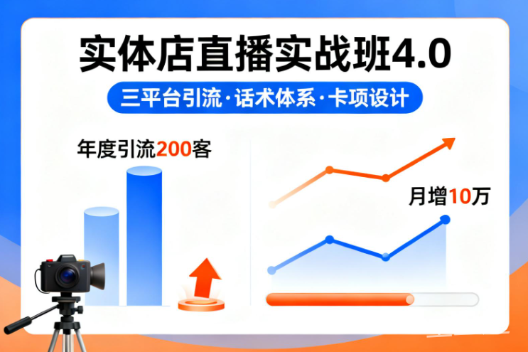 实体店直播实战班4.0，三平台引流、话术体系、卡项设计，年度引流200客月增10万